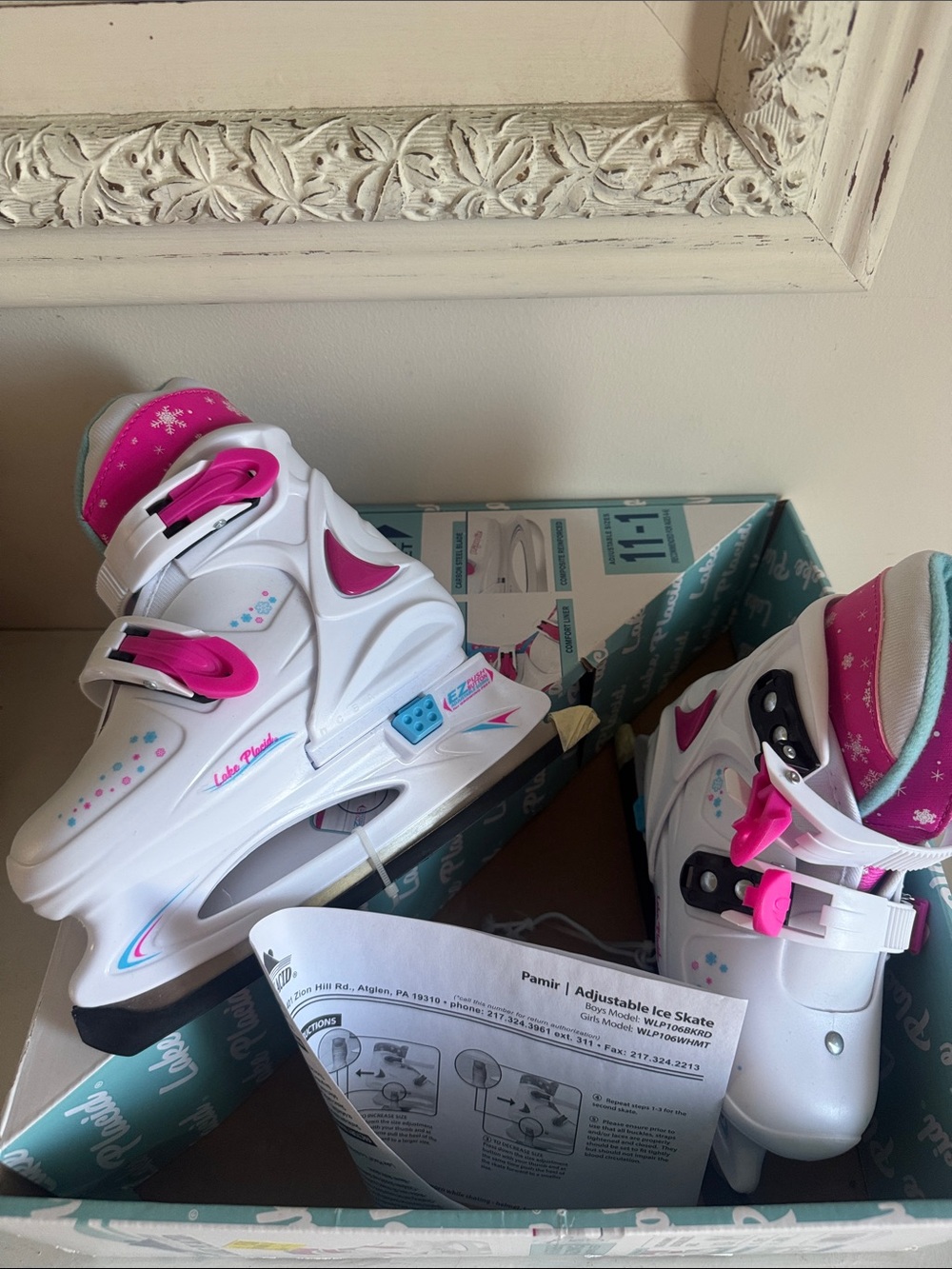 Lake Placid Adjustable Kids Ice Skates - White & Pink size 11-1
